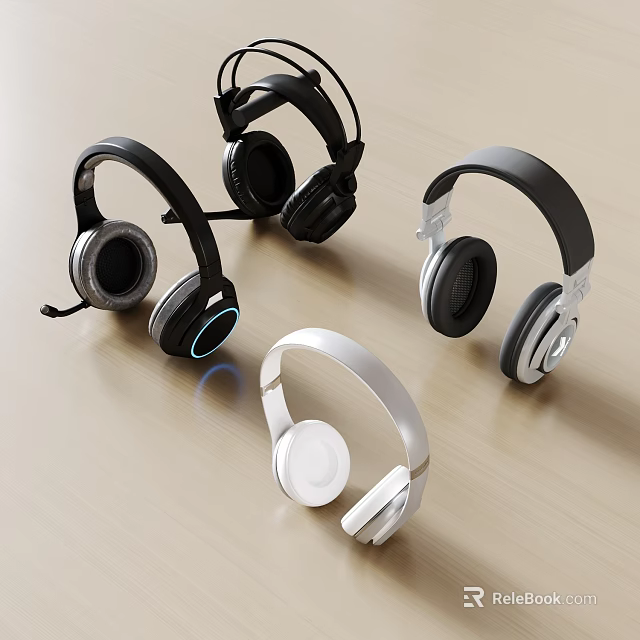 Modern Over Ear Headphones Various Styles Black White Colors With Microphone And Sleek Design 3d model 