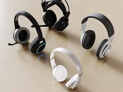 Modern Over Ear Headphones Various Styles Black White Colors With Microphone And Sleek Design 3d model