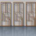 Three Modern Hinged Doors Featuring Geometric Grid Design And Reflective Floor 3d model
