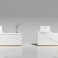 Modern White Reception Desk With Curved Design And Small Plant Decoration