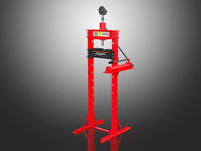 Red Hydraulic Press Equipment With Vertical Frame And Pressure Gauge 3d model