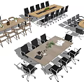 Modern Office Meeting Tables With Rectangular Round Designs And Ergonomic Chairs 3d model