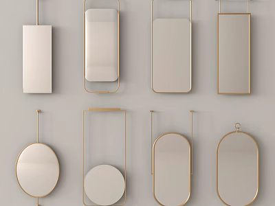 Elegant Decorative Mirrors With Various Shapes And Gold Metal Frames For Wall 3d model