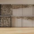 Modern Room Divider With Wire Mesh Panels And Stone Filled Sections For Interior Decor 3d model