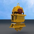 Yellow Industrial Equipment With Lifting Hook Red Circular Component And Base Structure 3d model