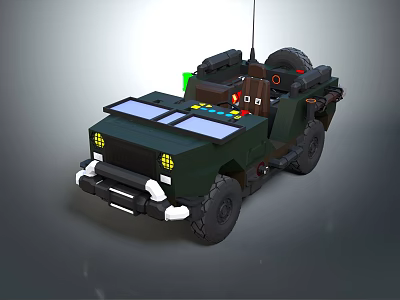 Dark Green Functional Vehicle With Solar Panels And Spare Tire 3d model