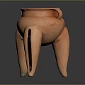 Ancient Terracotta Vessel With Tripod Legs Side Handle And Textured Surface
