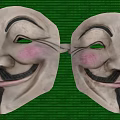 Two White V for Vendetta Style Mask Hanging Ornaments With Black Beard And Pink Cheeks