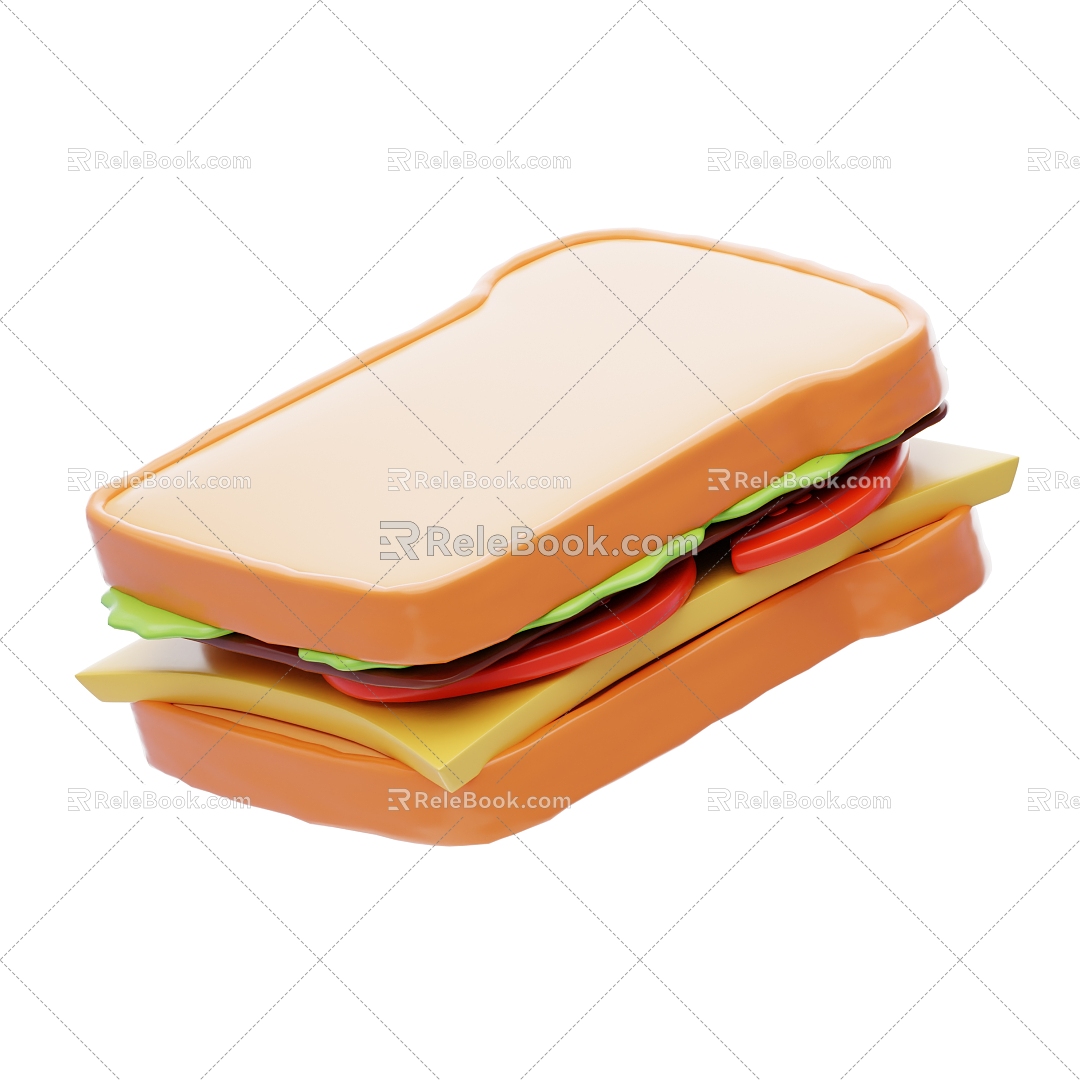 Modern Sandwich Bread Cartoon Food 3d model