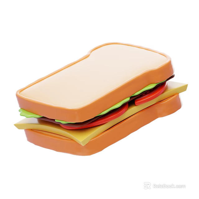 Colorful Toy Sandwich With Bread Lettuce Tomato And Cheese Layers 3d model 