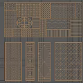 Elegant Decorative Partition Screens With Various Geometric Lattice Patterns And Metal Frames For Interior Design 3d model