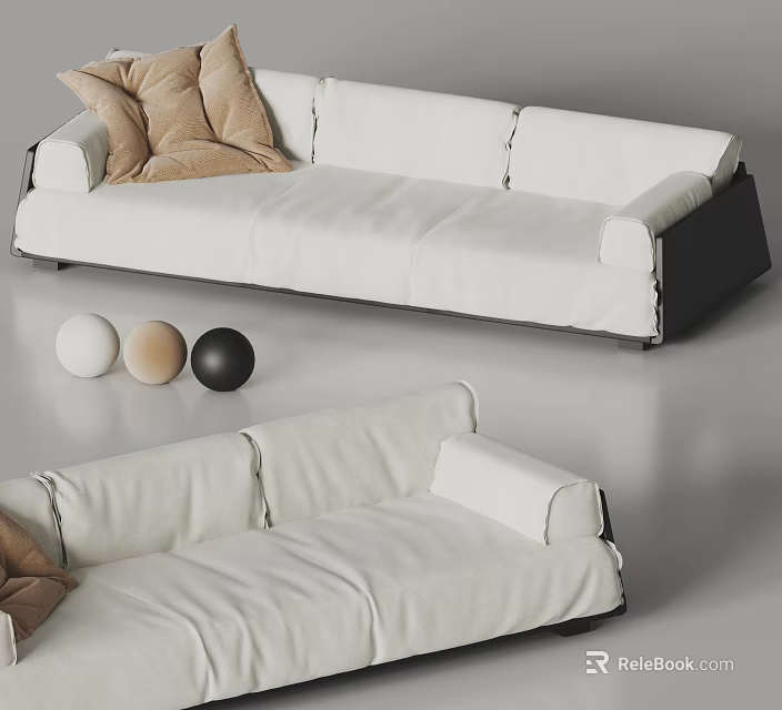 Modern White Sectional Sofa With Beige Black White Spherical Decorative Balls 3d model