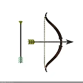 Medieval Archery Weapon Bow And Arrow With Brown Wooden Frame And Yellow Arrowhead