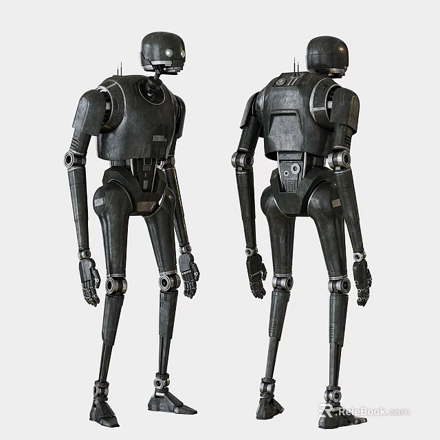 Intelligent Machine Two Black Humanoid Robots With Front Back Views Mechanical Design Articulated Joints 3d model 