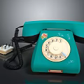 Teal Vintage Telephone With Rotary Dial Coiled Cord And Power Adapter