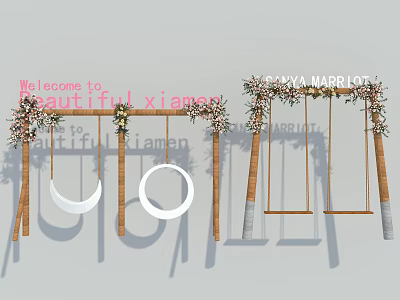 Decorative Outdoor Playground Swing Equipment With Floral Garland And Wooden Frame 3d model