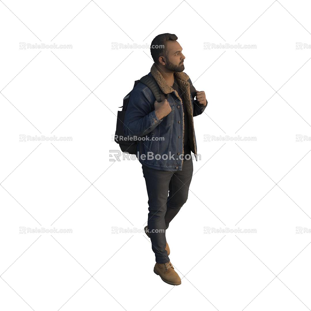 Walking foreign man african black bag 3d model