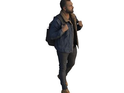 Walking foreign man african black bag 3d model