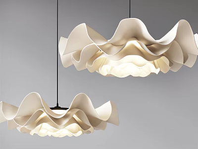Two White Petal Shaped Chandeliers With Wavy Design Hanging In Grey Background With Soft Lighting 3d model