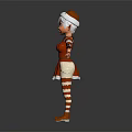 Christmas Elf Character In Red Dress With Striped Sleeves White Hair And Outstretched Arms