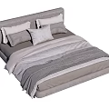 Modern Double Bed With Light Gray Headboard Multiple Pillows And Striped Bedspread 3d model