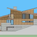 Modern Detached Villa With Wooden Facade Large Glass Windows And Balcony