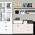 Modern Office Appliances With White Filing Cabinets Printers Shelves And File Folders