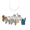 Modern Dining Table Set With Marble Top Mixed Color Chairs White Bust And Pendant Light 3d model