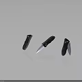 Three Different Folding Knives With Black Handles And Metal Blades Display Collection