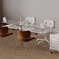 Stylish Modern Vanity Table with Glass Top Brown Chairs and Mobile Storage Cart in Room
