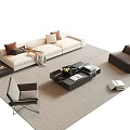 Modern Beige Sofa Coffee Table Set With Decorative Pillows And Throw Blanket 3d model