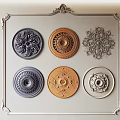Ornate Ceiling Medallions In Various Designs And Assorted Colors On Decorative Frame