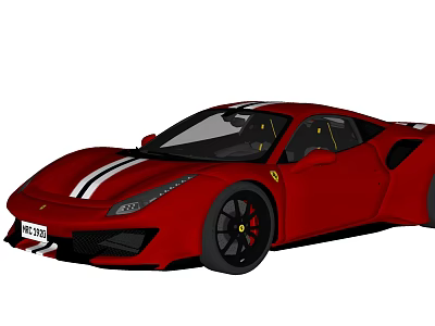 Red Ferrari Sports Car With White Stripes And Black Alloy Wheels 3d model