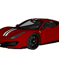 Red Ferrari Sports Car With White Stripes And Black Alloy Wheels