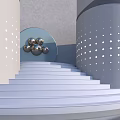 Modern White Stairs Between Perforated Pillars With Blue Sphere And Figures 3d model