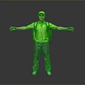 Man in Green T shirt Green Cap With Backpack Arms Outstretched on Gray Background