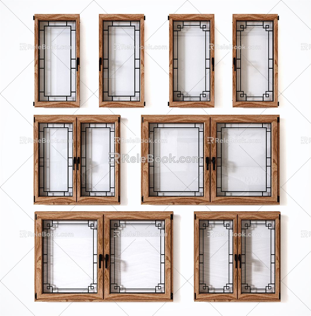 New Chinese style window window combination 3d model