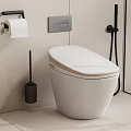 Modern White Smart Toilet In Bathroom With Control Panel Toilet Paper Holder And Brush