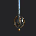 Long Sword With Slender Blade And Intricate Patterns On Black Background