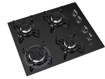 Modern Kitchen Gas Stove With Four Burners Black Glass Surface And Control Knobs 3d model