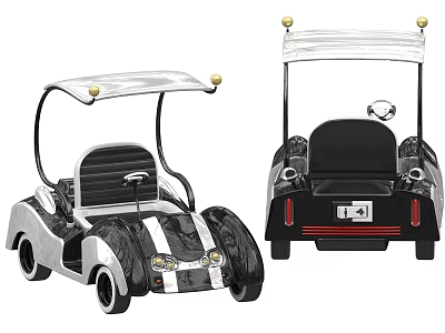 Vintage Golf Cart Functional Vehicle With Open Structure Black Seats And White Roof 3d model