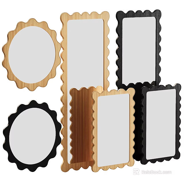 Assorted Mirrors With Scalloped Edges In Different Shapes And Frames 3d model 