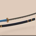 Samurai Sword With Blue Handle And Dark Blue Scabbard Gold Accents