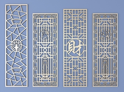 Chinese-style openwork window pane lattice openwork carved flower 3d model