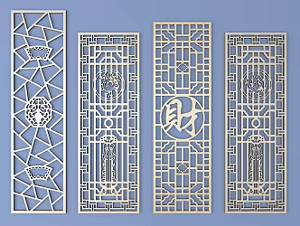 Chinese-style openwork window pane lattice openwork carved flower 3d model