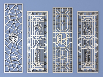 Chinese-style openwork window pane lattice openwork carved flower 3d model