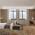Modern Hotel Guest Room Interior With Comfortable Bed Armchair TV And Floral Carpet