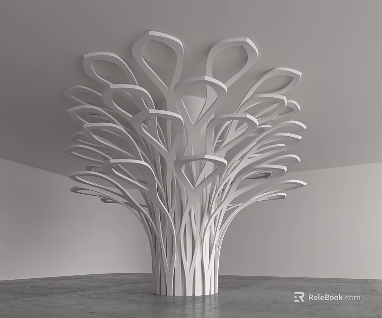 White Tree Like Column Modern Sculptural Design With Curved Branches Decorative Element 3d model 