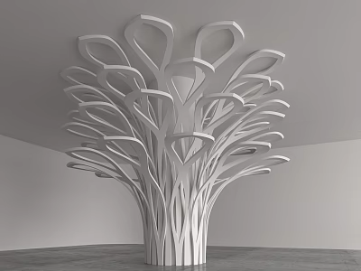 White Tree Like Column Modern Sculptural Design With Curved Branches Decorative Element 3d model