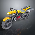 Yellow Motorcycle Modern Futuristic Design With Red Engine Black Seat Exhaust Pipes Headlight And Tires